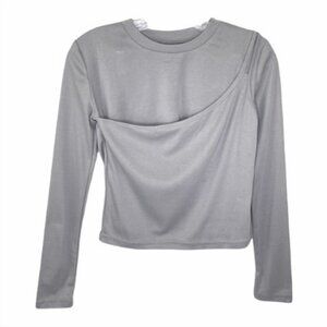 Shein One Shoulder Tank Overlay Long Sleeve Rib Knit Top Sz S